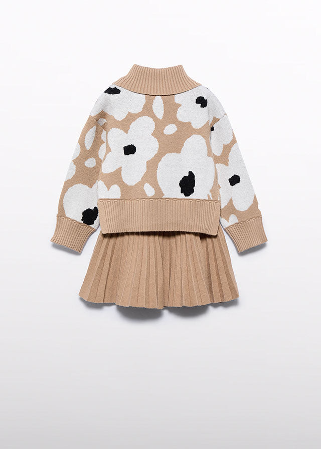 Camel Pleated knit skirt set