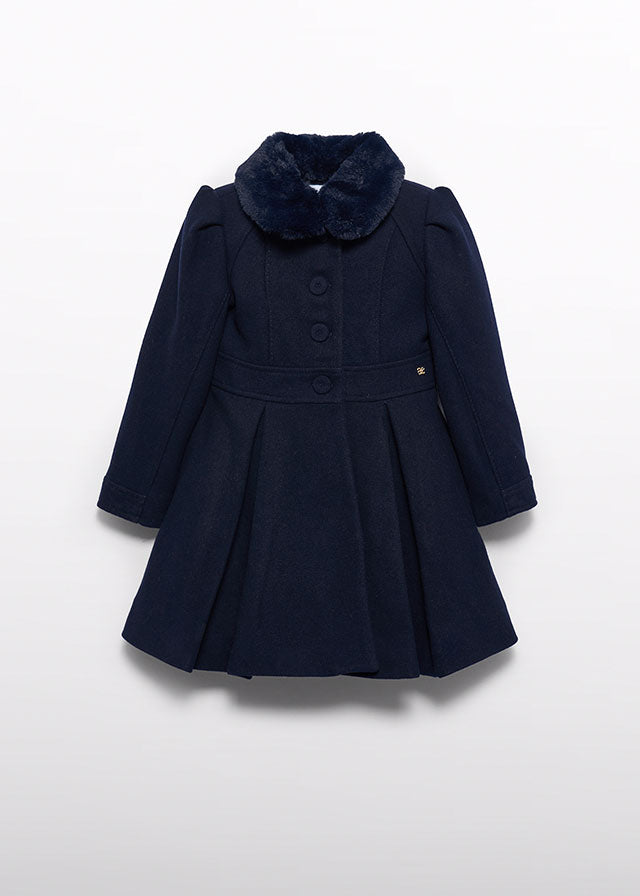 Navy Cloth coat with fur collar