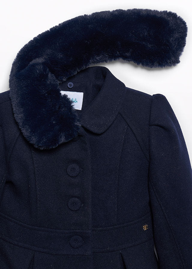 Navy Cloth coat with fur collar