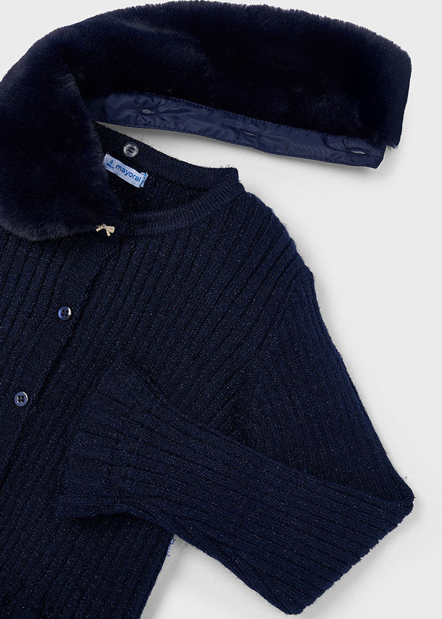 Navy Faux fur collar cardigan
