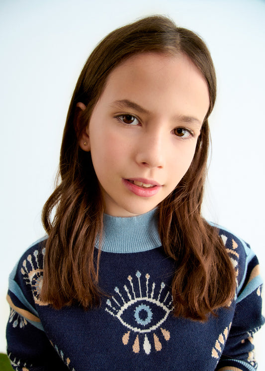 Navy Knit skirt jacquard set