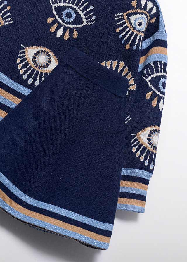 Navy Knit skirt jacquard set