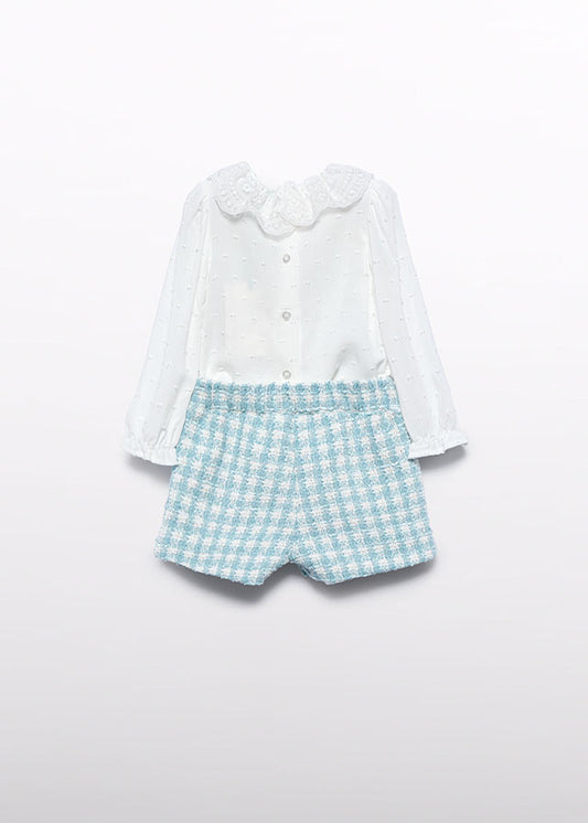 Aqua Lurex plaid bermuda