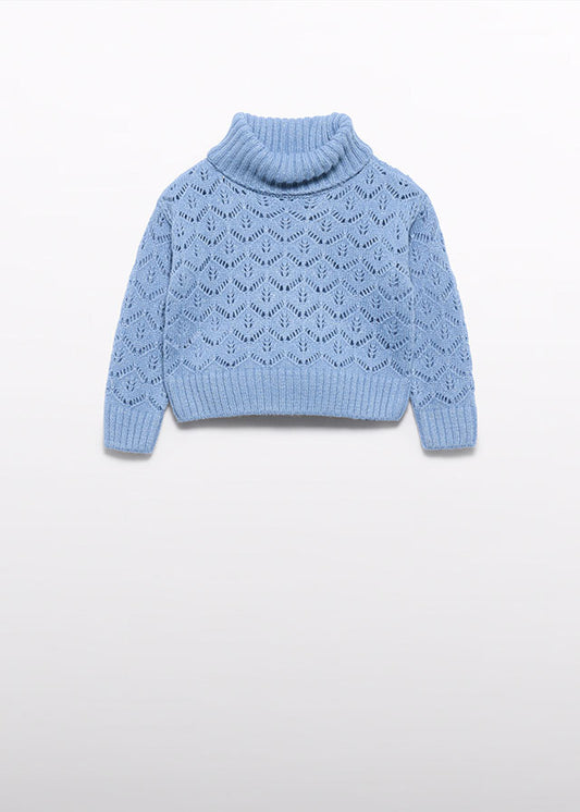 Sky blue Openwork turtleneck jersey