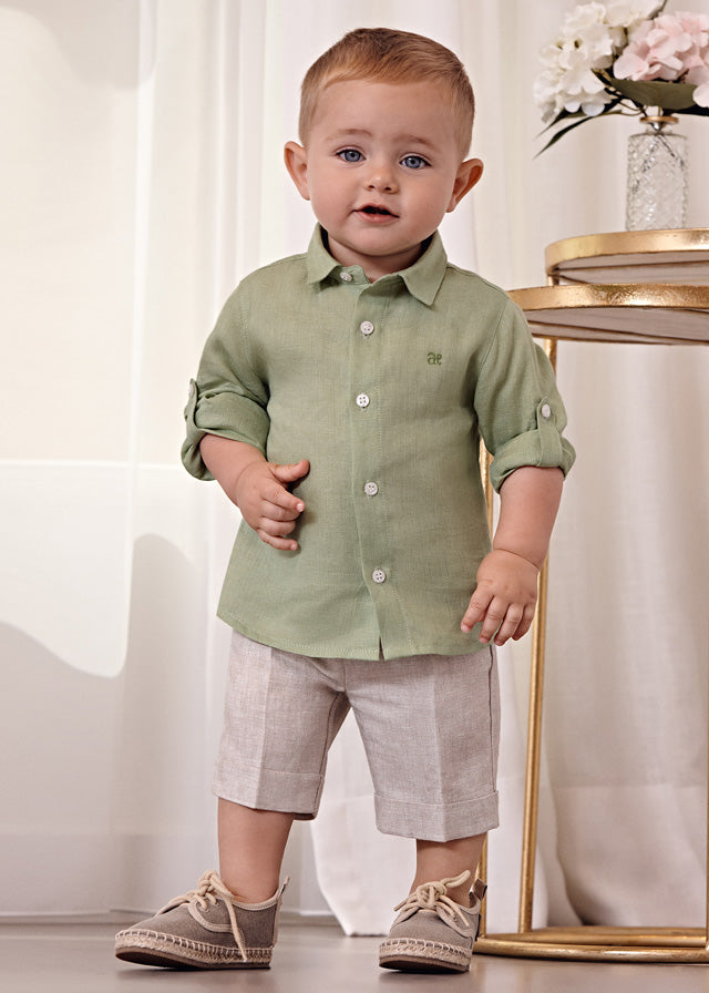 Green linen shirt & bermuda set