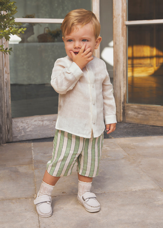 Green stripe shirt & bermuda set