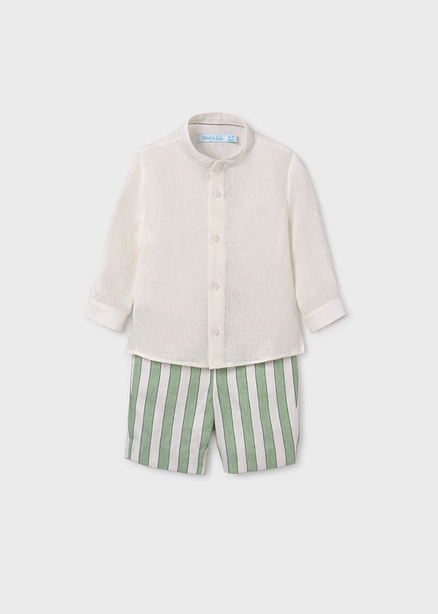 Green stripe shirt & bermuda set