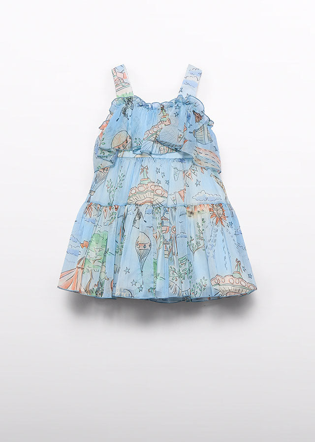 Ruffled bambula dress Sky blue
