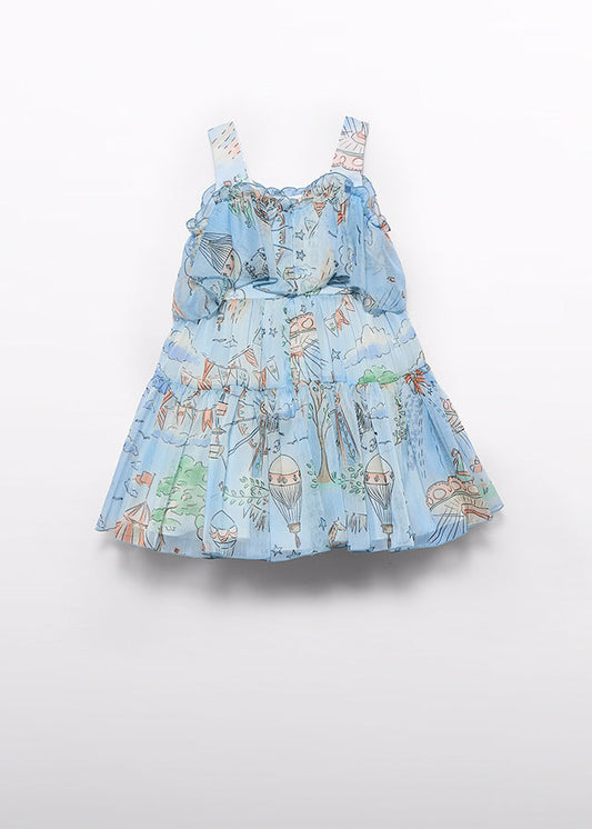 Ruffled bambula dress Sky blue