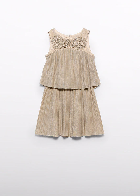 Pleated knit skirt set golden