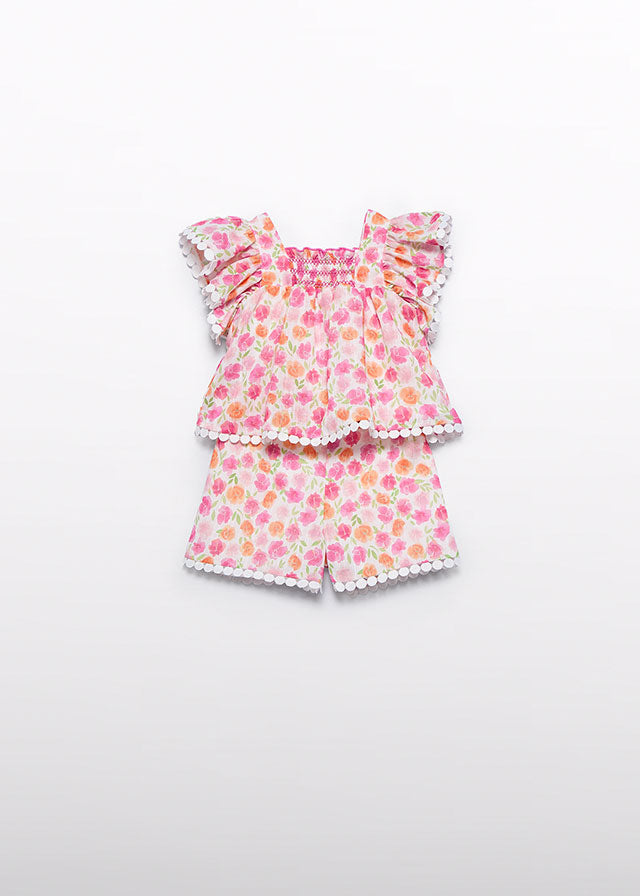 short set floral patterns fushia