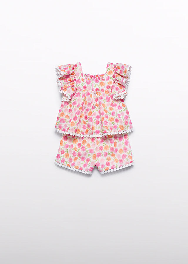 short set floral patterns fushia