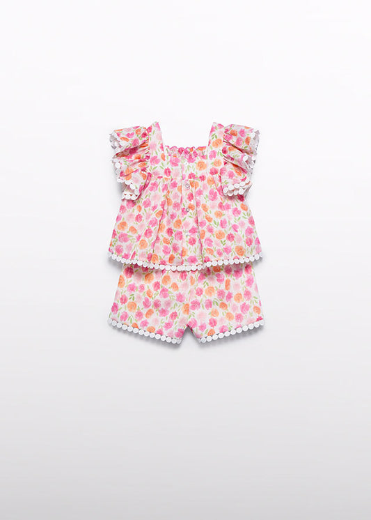 short set floral patterns fushia