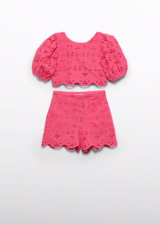 Embroidered bermuda set fuschia