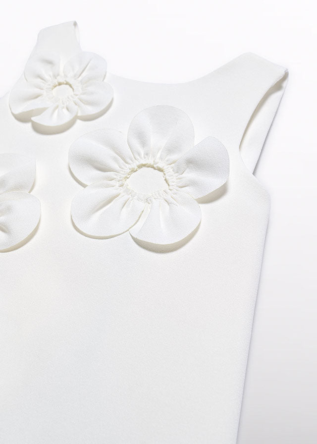 5055- cream 3d flower crepe dress