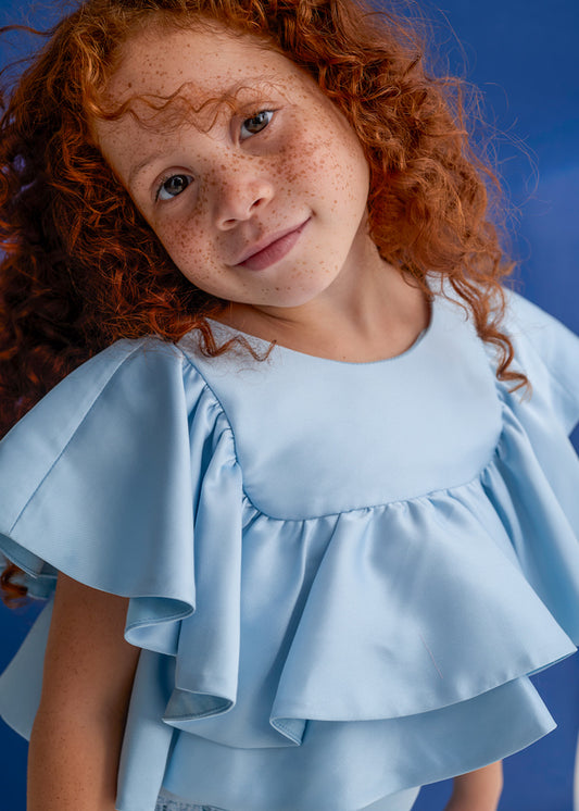 5212- sky blue guipure lace culotte pants set