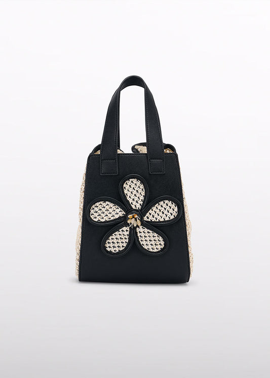 5485- Black Raffia bag w/ flower detail