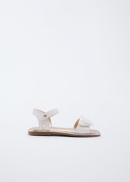 5489- cream Leather sandal with tulle bow