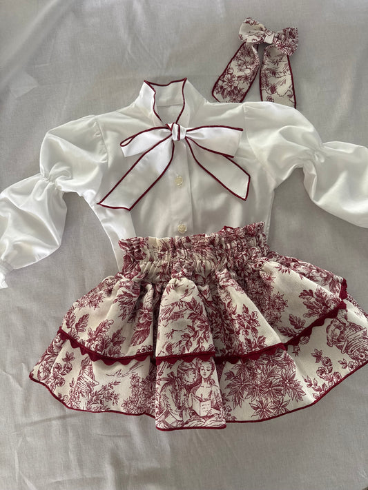Toile de Jouy bordeux bloomer set - PRE ORDER