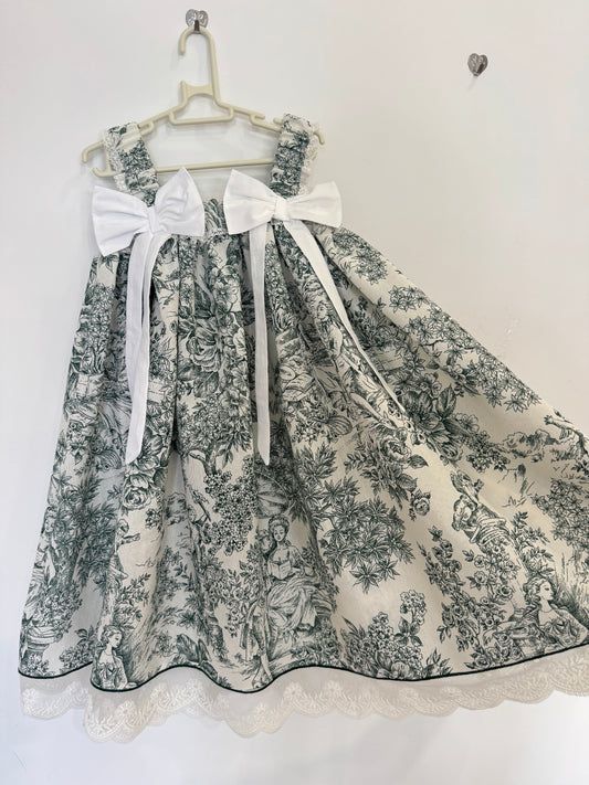 Toile de jouy green dress- PRE ORDER