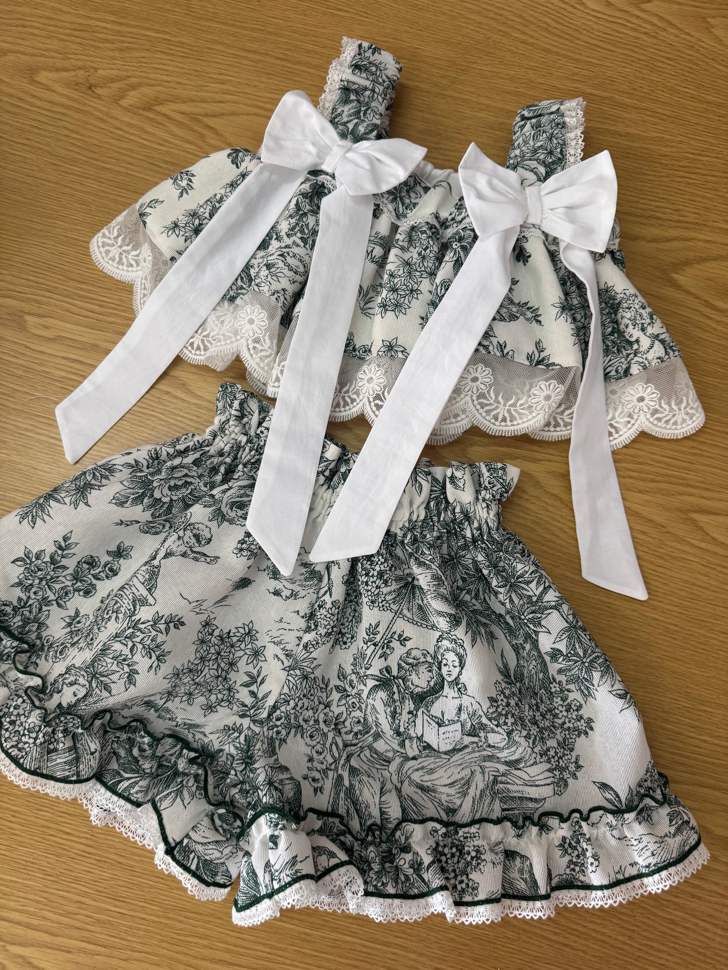 Toile de jouy green crop Top - PRE ORDER