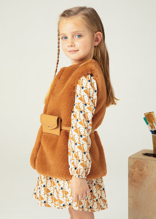 Caramel 	Fur vest with belt