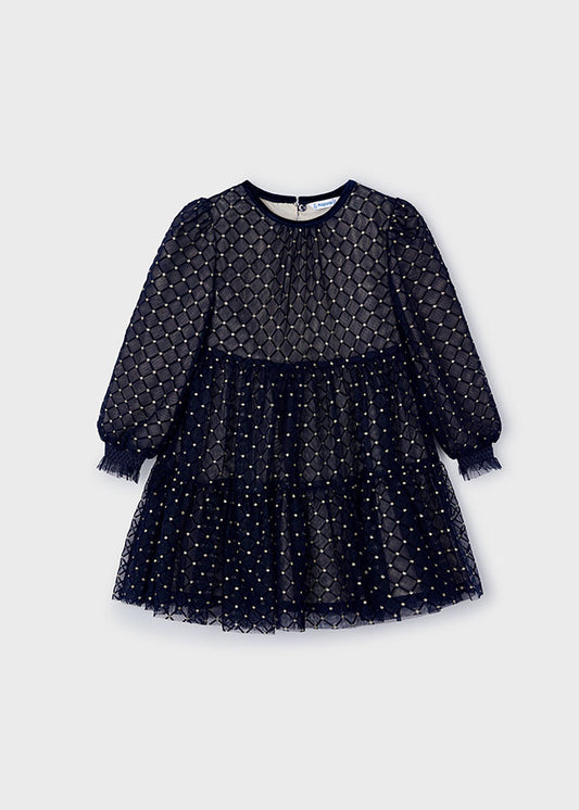 Navy tulle printed dress mayoral