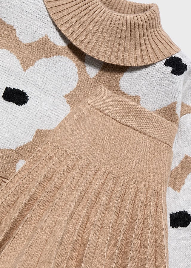 Camel Pleated knit skirt set