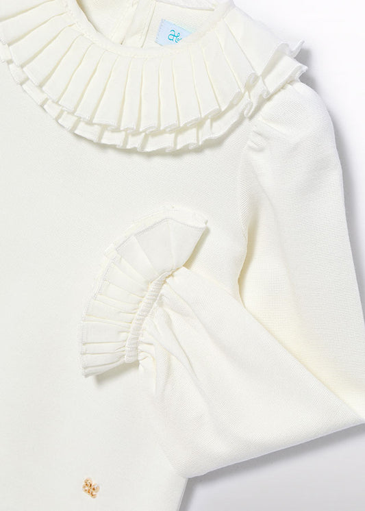 Cream Pleated L/s t-shirt