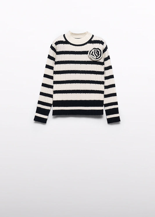 Black Knit striped turtleneck