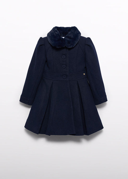 Navy Cloth coat with fur collar