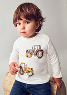 Cream L/s "Play" tractor shirt