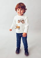 Cream L/s "Play" tractor shirt