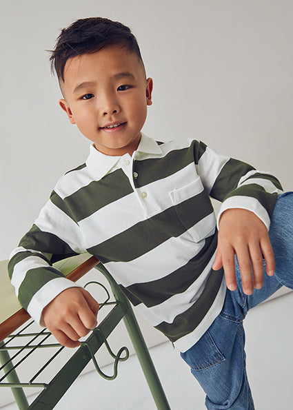 Olive L/s stripes polo
