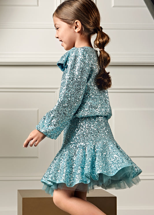 Aqua Sequin skirt set