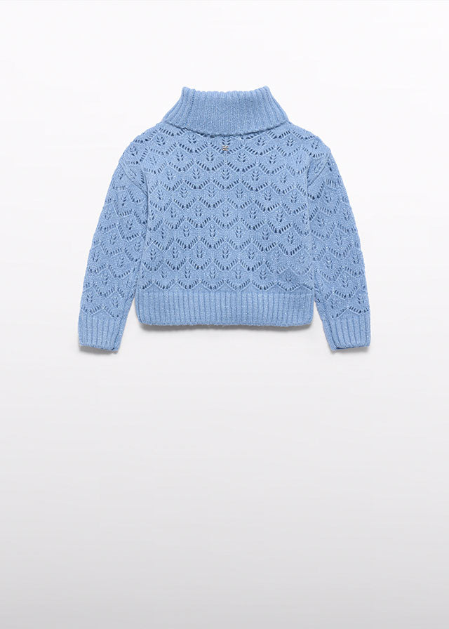 Sky blue Openwork turtleneck jersey