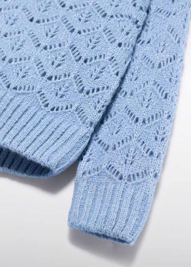 Sky blue Openwork turtleneck jersey