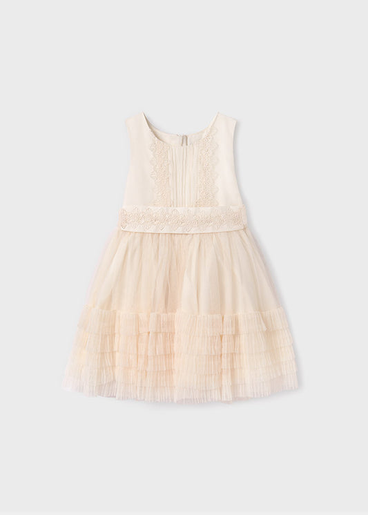 Natural Pleated ruffled tulle dress
