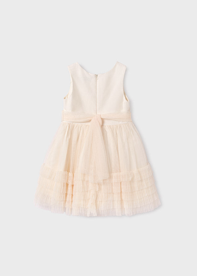 Natural Pleated ruffled tulle dress
