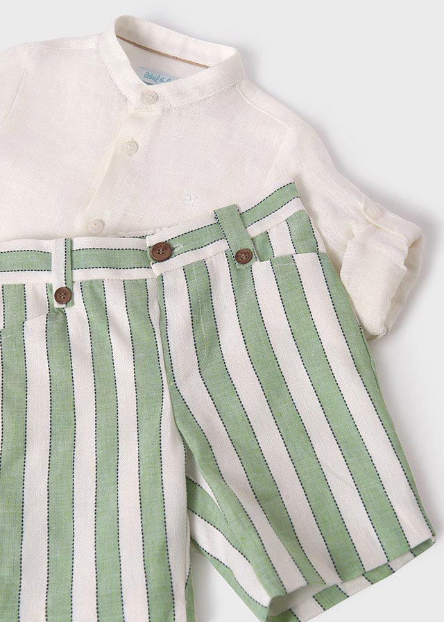 Green stripe shirt & bermuda set