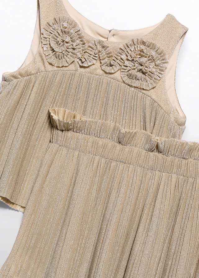 Pleated knit skirt set golden