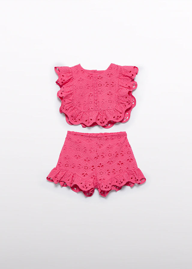 Embroidered bermuda set Fuschia