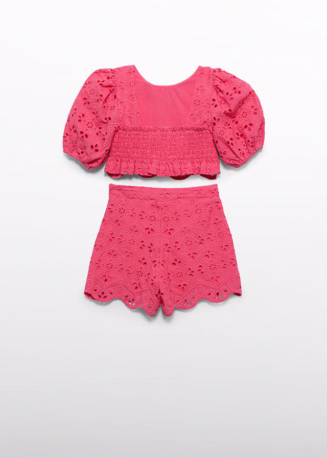 Embroidered bermuda set fuschia