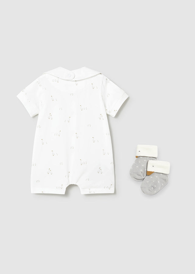 1727- White short pijama gift set