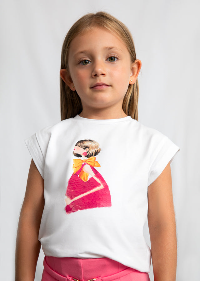3005- fushia White t-shirt