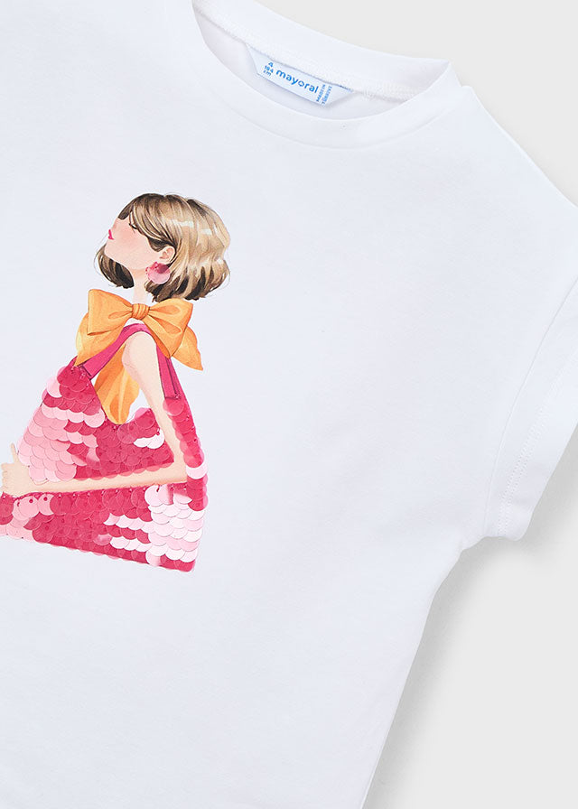 3005- fushia White t-shirt