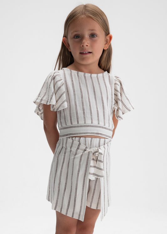 3949- beige striped skirt set