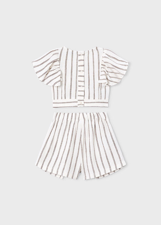 3949- beige striped skirt set