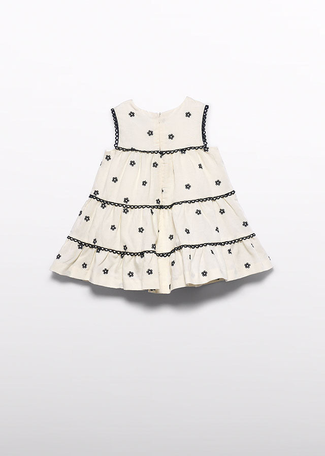 5022- Cream Embroidered flowers dress