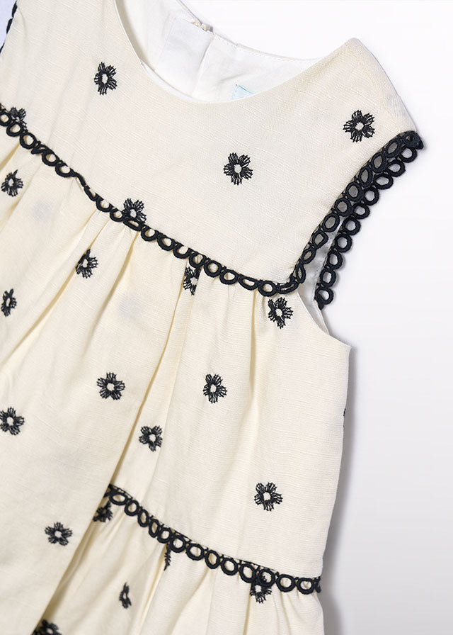 5022- Cream Embroidered flowers dress
